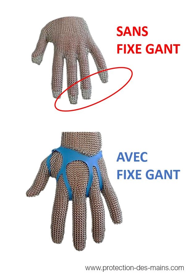 Gant cotte de maille inox 5 doigts L - bracelet bleu (M530-4