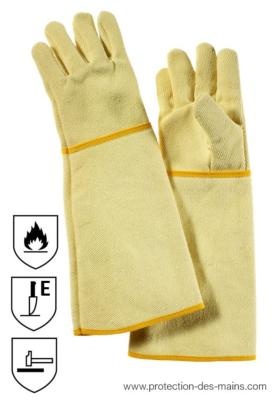 Gants protection anti chaleur kevlar doublé coton avec manchette 350° LEBON