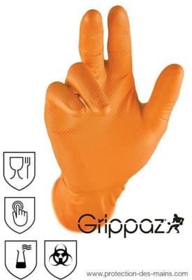 Gants jetables K-PSA NITRILE Orange Diamond Grip+